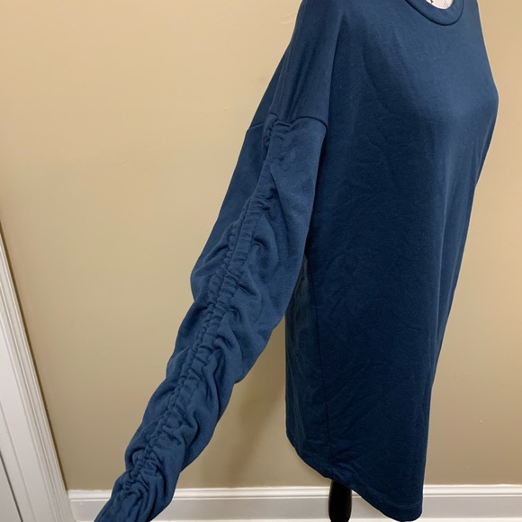 Lush Blue Ruched Drawstring Long Sleeve Mini Dress Size Large - Picture 10 of 11